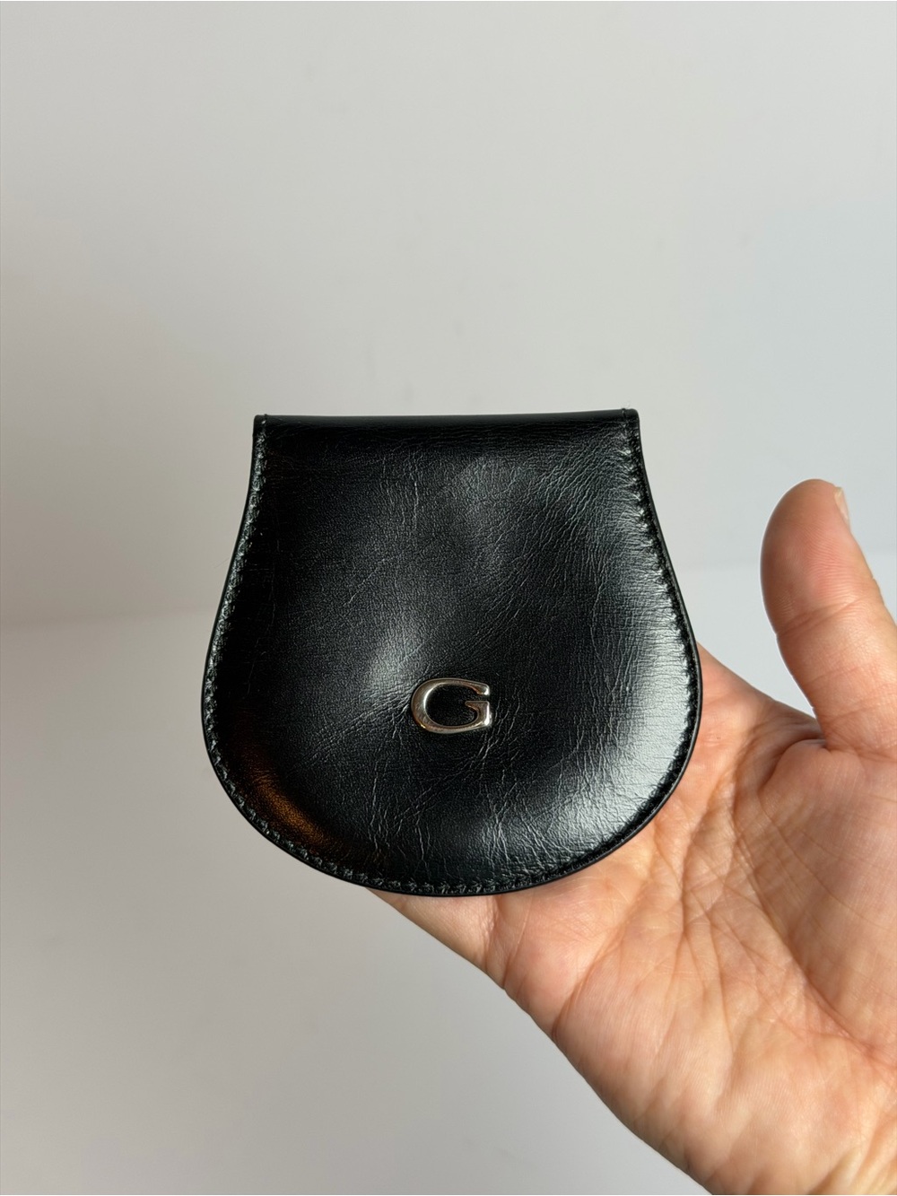 Vintage G Logo Black Leather Coin Purse Pouch